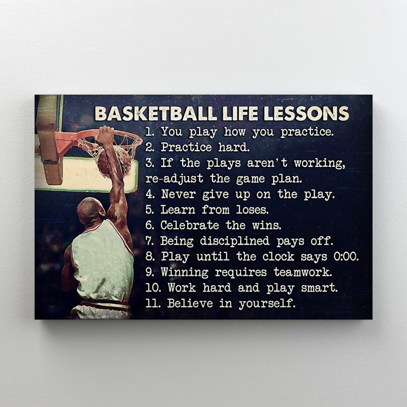 Homme jouant au basketball - Basketball Life Lessons - 1 pièce, reproduction d'art graphique sur toile tendue