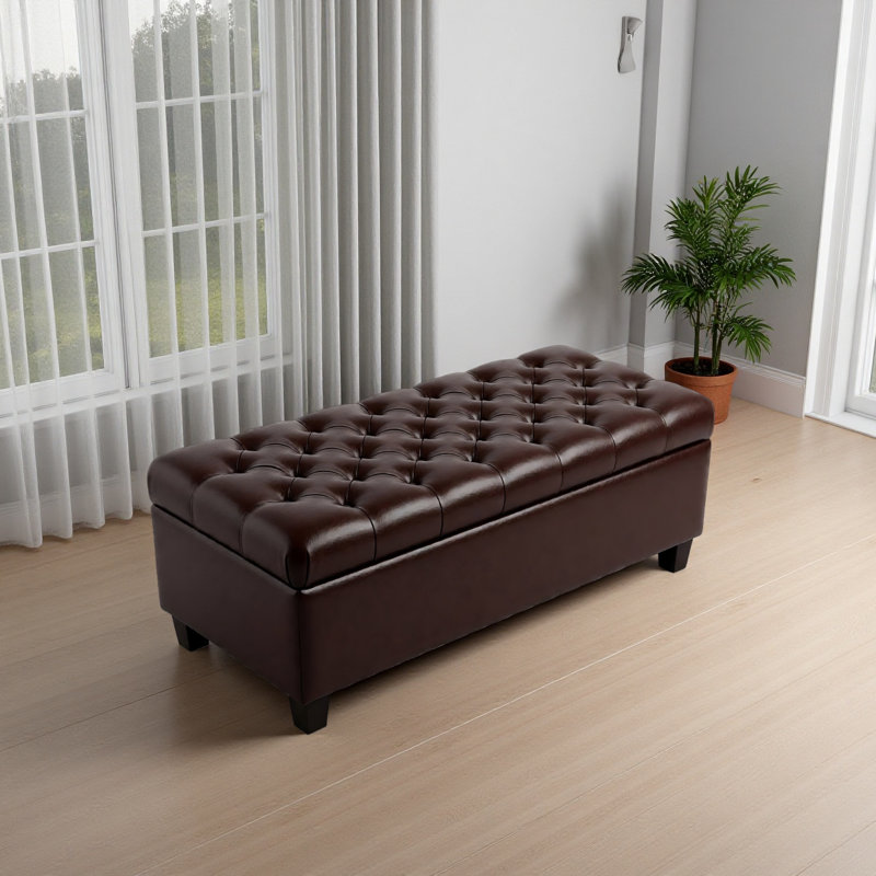 50.25" Storage Ottoman Bench-Storage Bench End Of Bed With Safety Hinges, Footrest Stool For Living, Brown