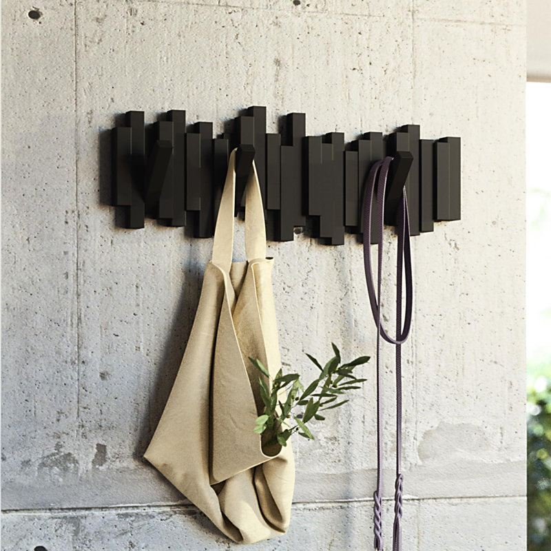 Sticks Wall-Mounted Coat Rack Rail Hook With 5 Retractable Pegs – Modern, Space-Saving Storage Organizer
