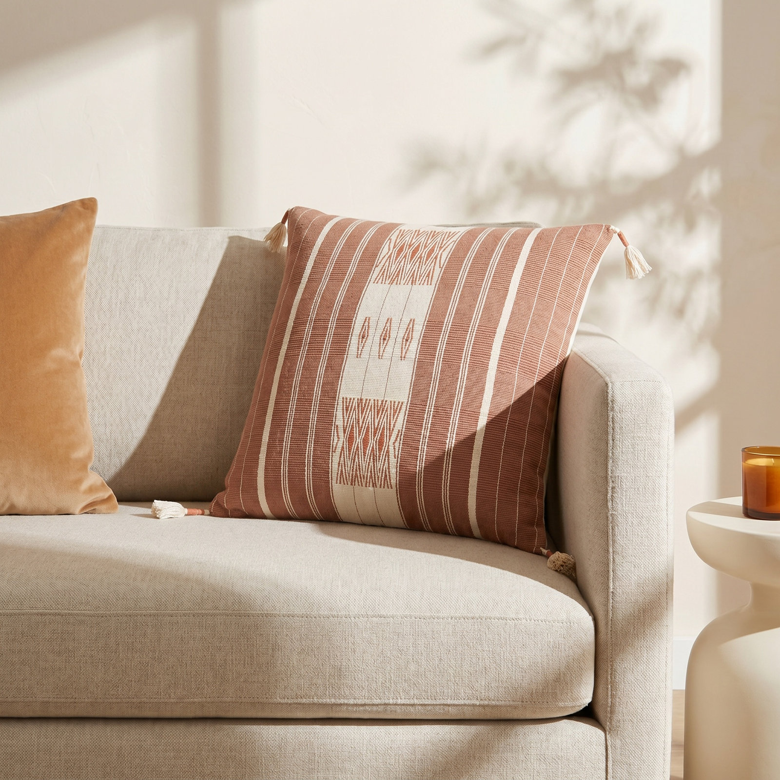 Ezri Tassels Cotton Throw Pillow, No Fill