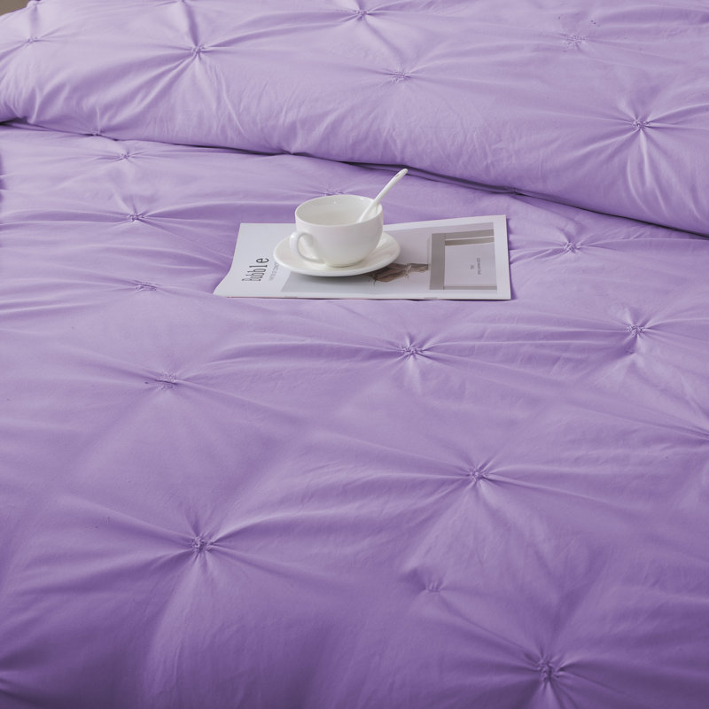 Ensemble d'édredon 5 pièces princesse romantique Pintuck, Édredon pour lit très grand + quatre taies déco, Lavande