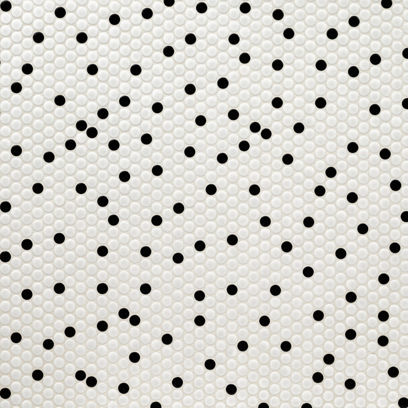 Penny Round 12 in. x 13 in. Porcelain Mosaic Floor and Wall Tile, White/Black Glossy