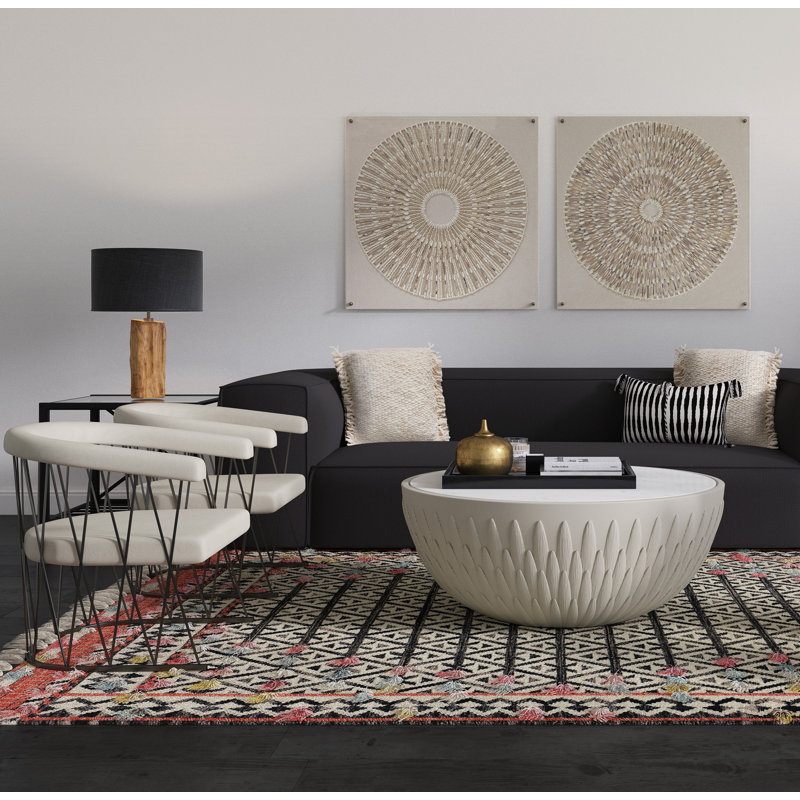 Flamenco Dancing Southwestern Area Rug in Black/White/Red, Rectangle 5' x 8'
