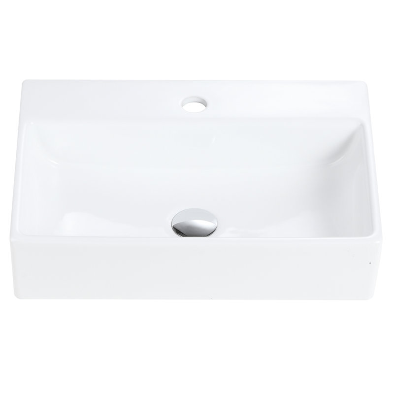 20"X14" Integrated Glossy White Ceramic Sink - , Smooth Non Porous Surface, Modern Design, Safe Edges , Stain , Heat Easy To Maintain