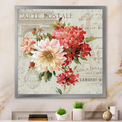 « red painted fleurs on rétro postale iii », reproduction d’image sur toile