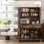 Grand garde-manger 4 portes avec support pour micro-ondes, tablettes réglables, huche de rangement autoportante pour la salle à manger, brun-376109340