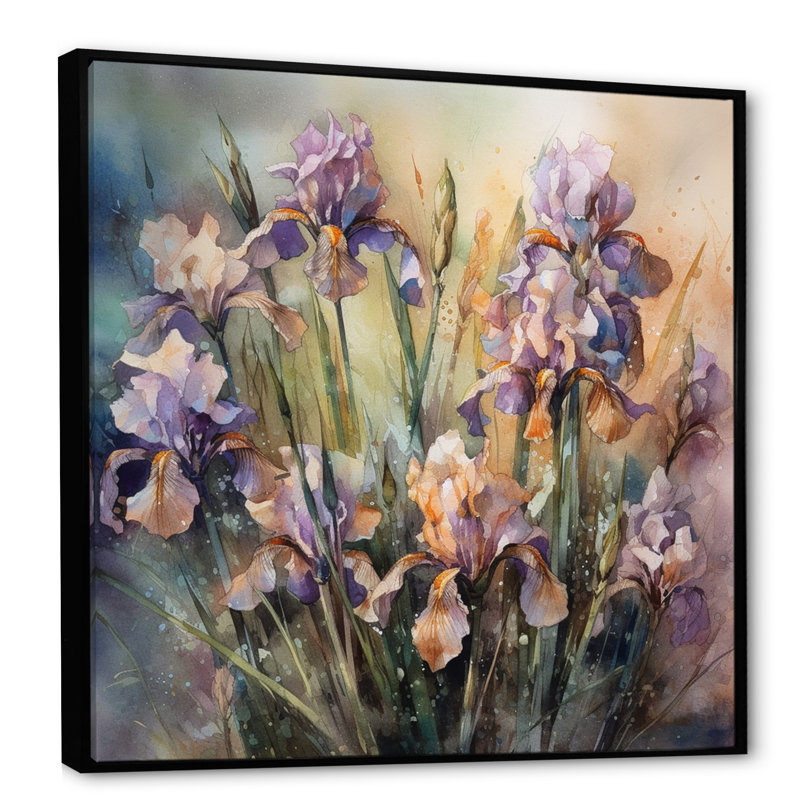 Art mural mauve vert sauvage Iri S II - Iris, H 36 po x l 36 po x P 1,5 po, Cadre flottant noir