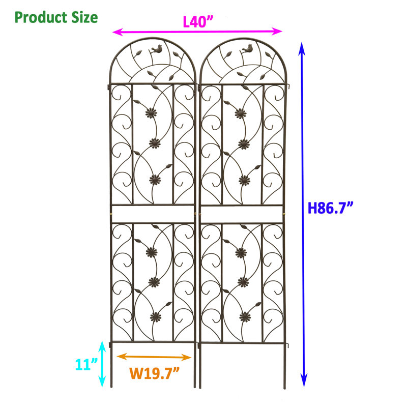 Paquet de 2 treillis de jardin en métal antirouille de 86,7 po x 19,7 po, aide à la floraison extérieure pour plantes grimpantes, brun, assemblage rapide, treillis de construction solide - support pour 2 plantes, accessoire, installation facile, solide