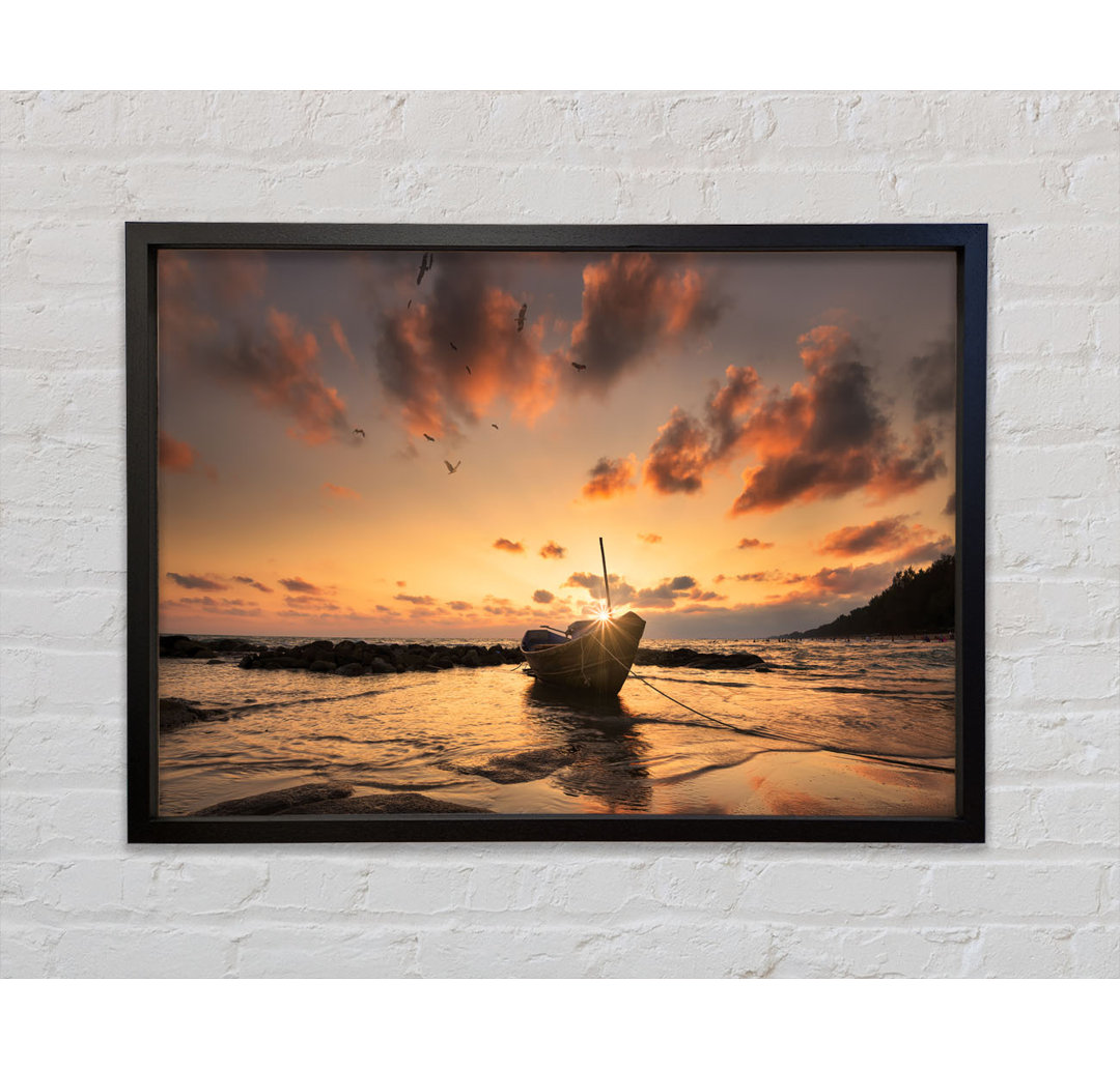 Sunset Finishing Boat On The Beach - Einzelbildrahmen Kunstdrucke auf Leinwand