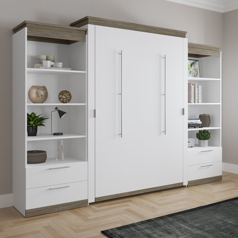 Grand lit escamotable avec rangement AILE, Blanc