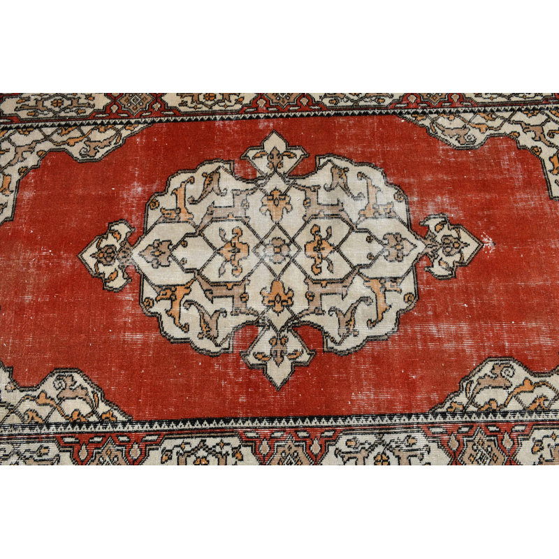 Tapis rouge en laine Oushak fait à la main et parfait pour la chambre à coucher et le salon