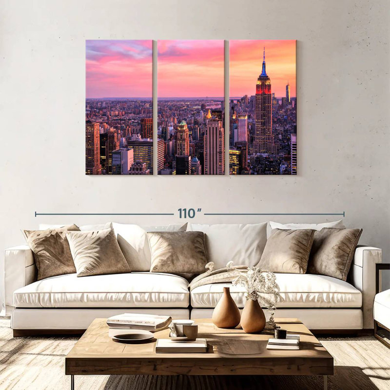Sebbie NYC Skyline au coucher du soleil, H 48 po x l 74 po