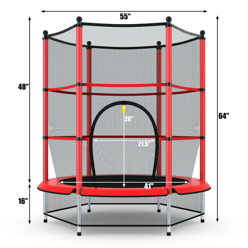 Gymax Hexagon Backyard Trampoline with Safety Enclosure, Red