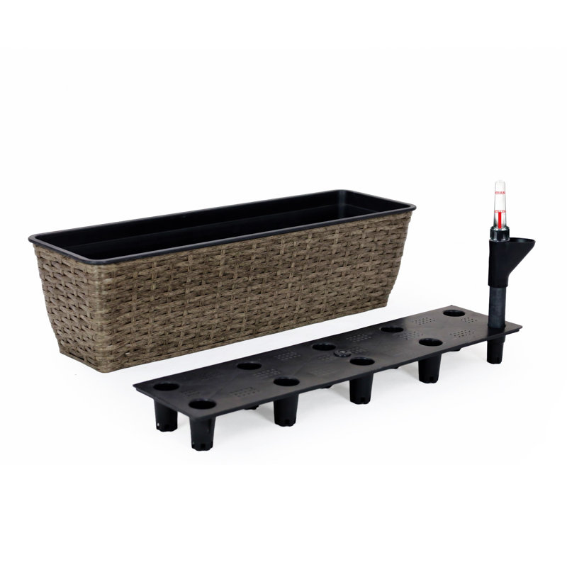 Ensemble de 2 pots à fleurs auto-arrosants - Osier tissé à la main - Rectangulaire - Gris foncé