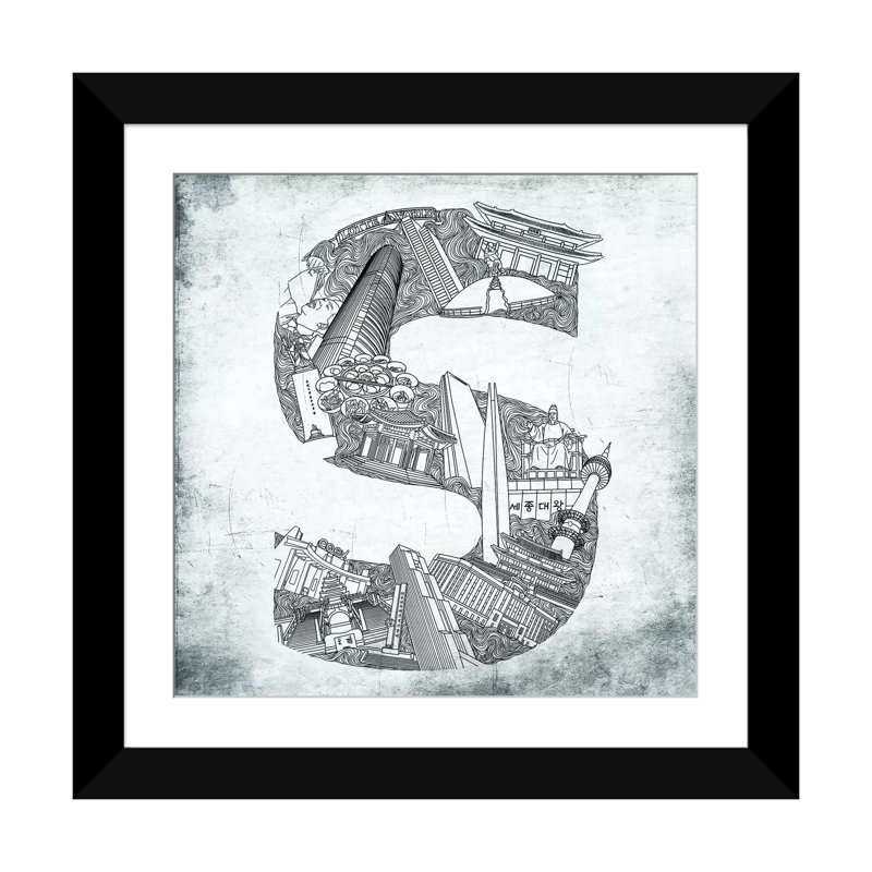 Séoul, lettres, monogrammes et noms, H 12 po x l 12 po x P 1,5 po, Toile tendue, Blanc