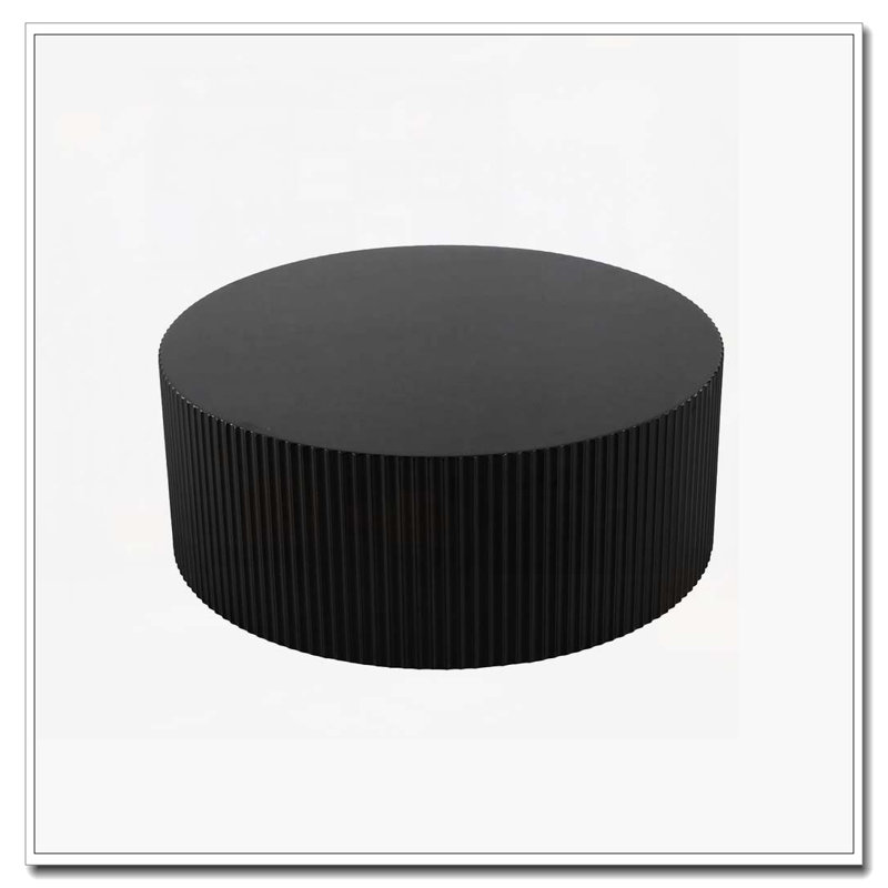 Round Coffee Table with Handcrafted Relief, Black