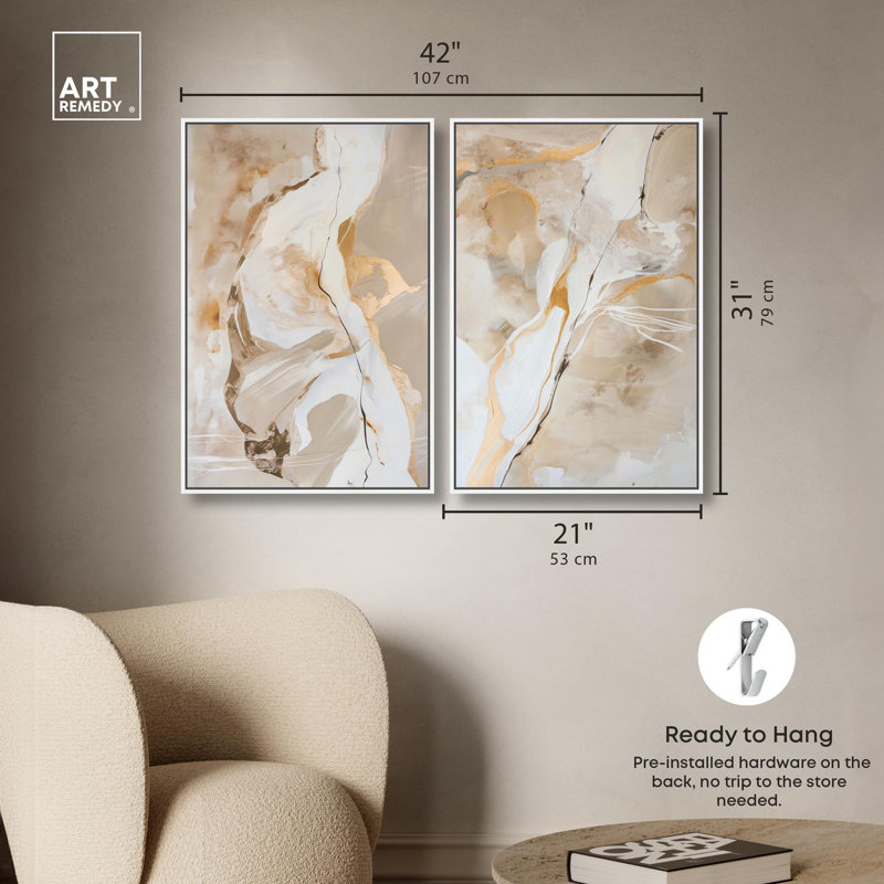 Ensemble de 2 reproductions sur toile Luxe , H 31 po x l 21 po, Impression dans un cadre flottant sans passe-parto, Blanc