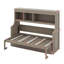 Lit escamotable horizontal simple avec bureau, cadre de lit mural pliable avec tablettes de rangement-122644351