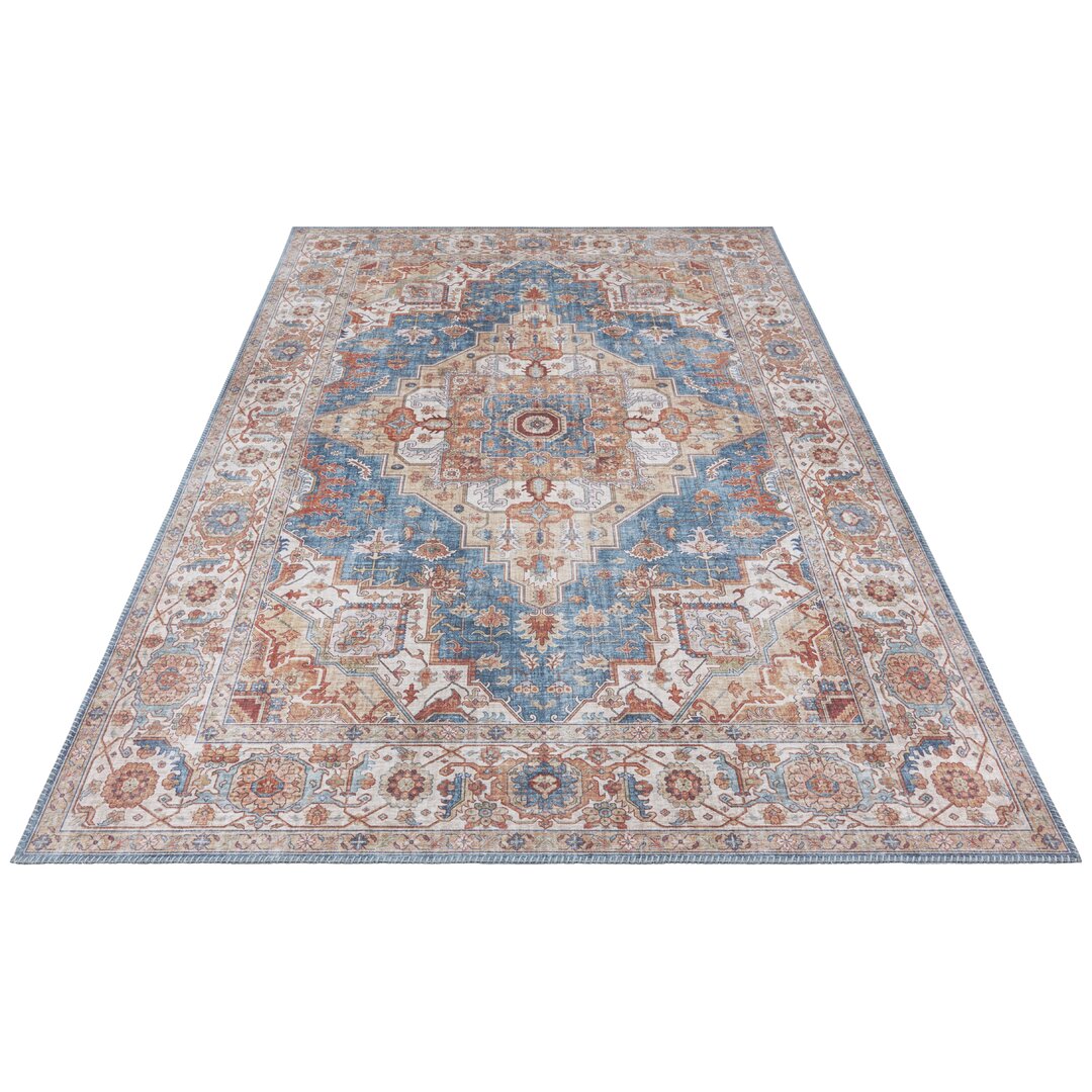 Sylla Orientalischer Teppich - Orient Flachgewebe für Wohnzimmer, Esszimmer, Schlafzimmer - Blau