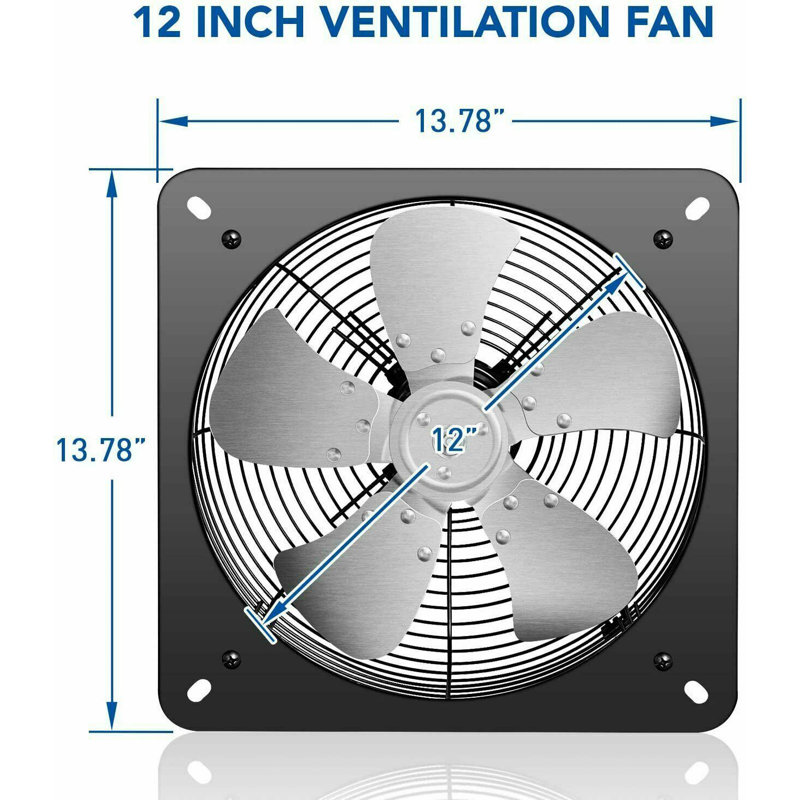 Ventilateur d'extraction 12 pouces en aluminium, haute vitesse 1300 tr / min, paquet de 1, argent