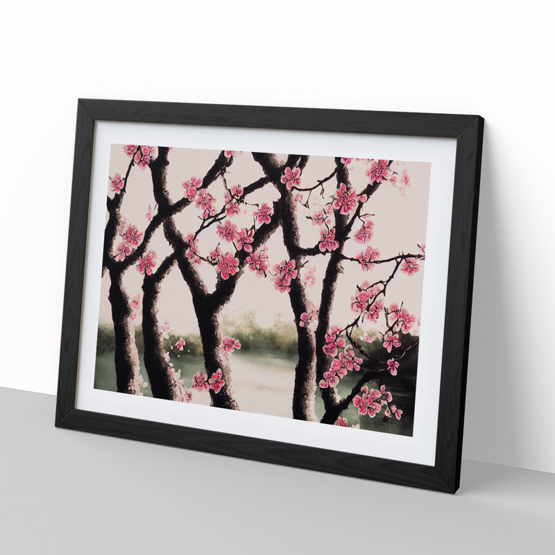 Overwhelming Cherry Blossom Trees - Single Picture Frame Print, Black, 46cm H x 64cm W x 2cm D