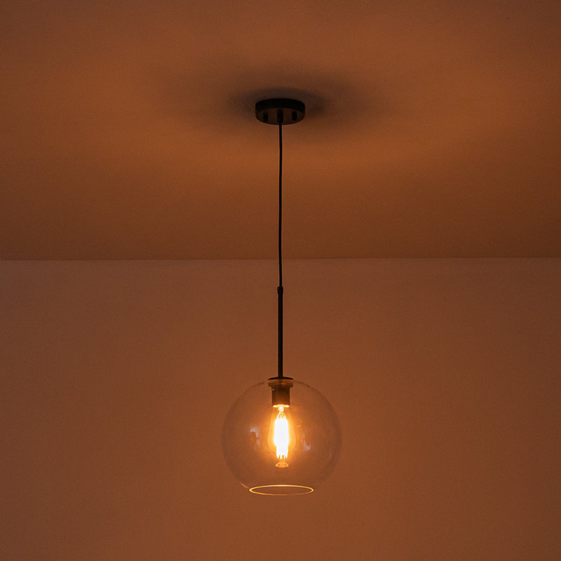 Honorius 1-Light Glass Globe Single Pendant, Matte Black, Clear