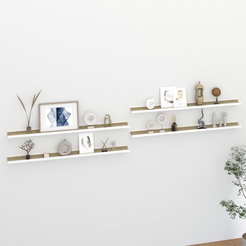 Gracelinn 4 Piece Floating Shelf, White/Sonoma Oak, 3cm H x 100cm W x 9cm D