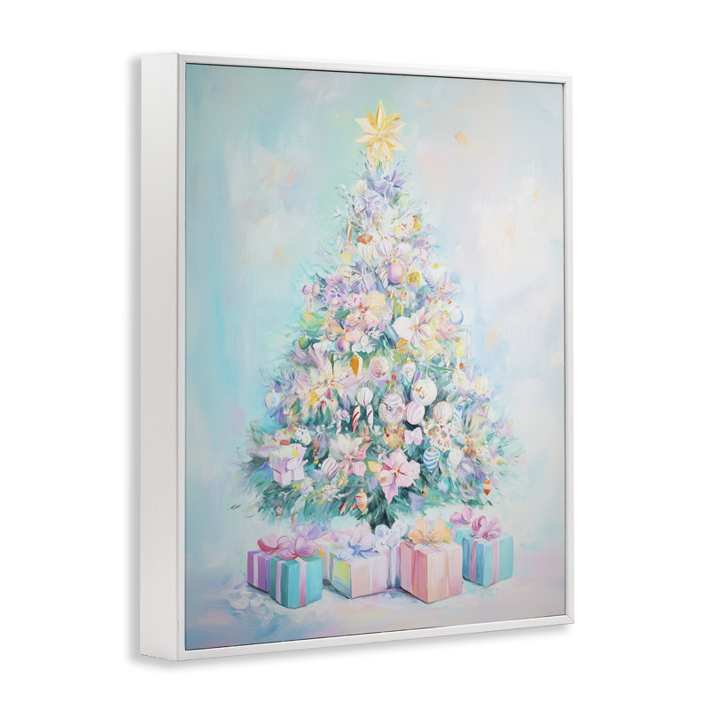 Arbre de Noël pastel sur estampe numérique bleue, design par Arlington Prints, H 30 po x l 24 po