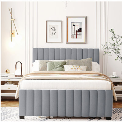 Lit plateforme double en velours avec plateau de rangement simple