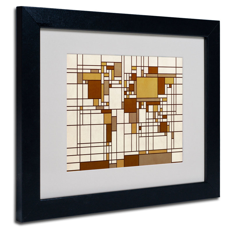 « mondrian world map » par michael thompsett, art textuel encadré, H 11 po x l 14 po x P 0,5 po, Noir
