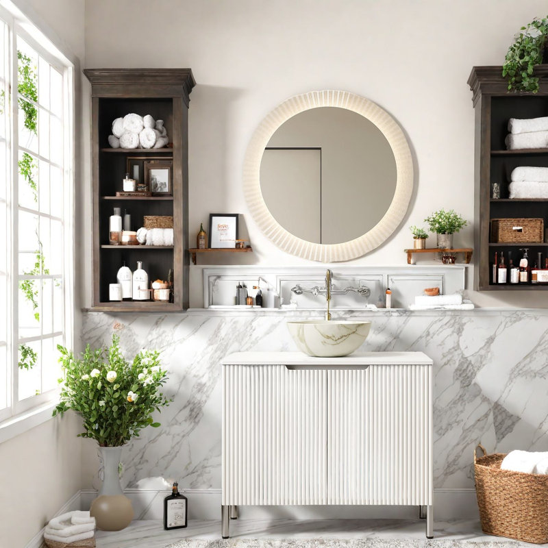 Meuble-lavabo compact 30 po avec rangement, marbre de Carrare et lavabo en céramique