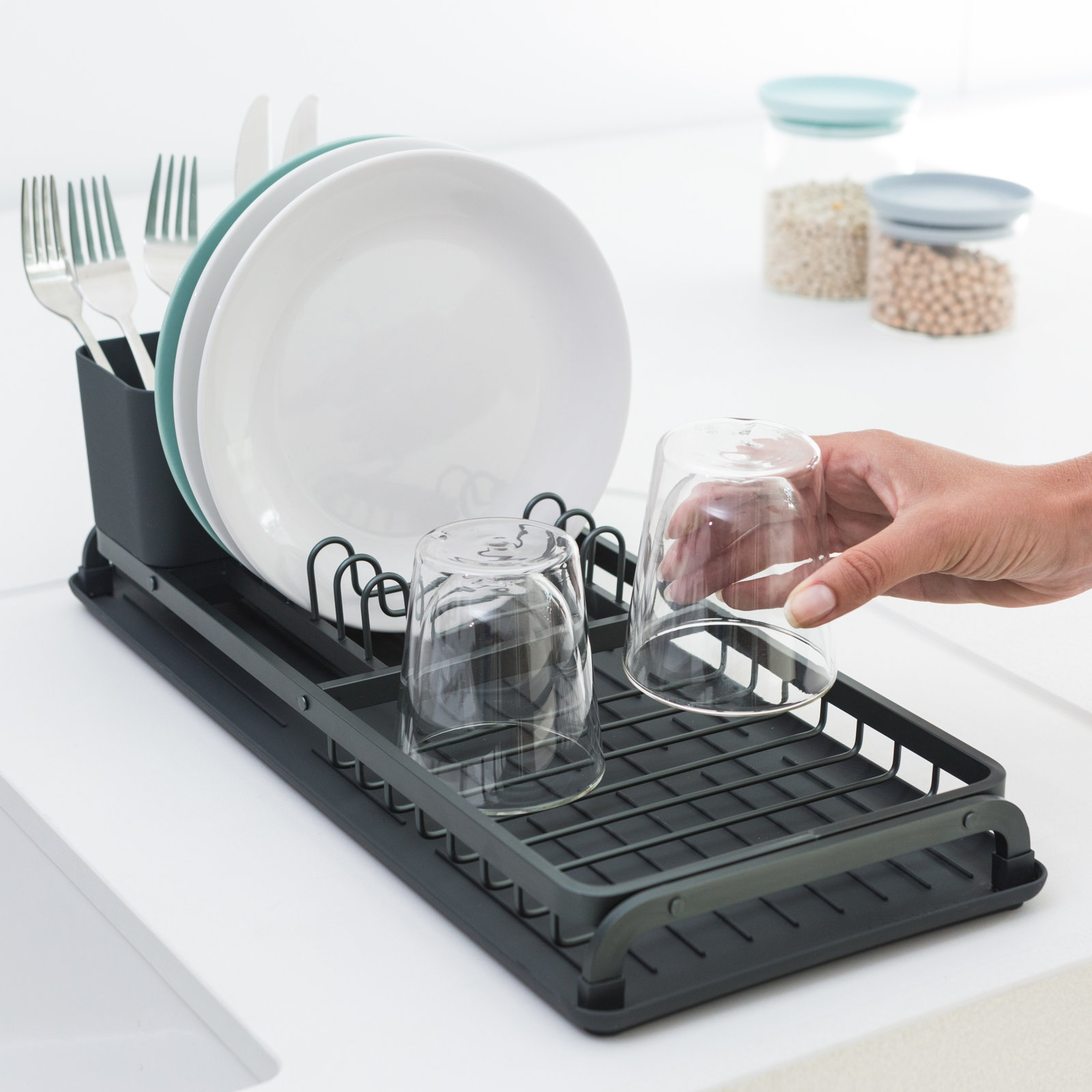 Brabantia Sink Side Compact Dish Drying Rack, Dark Gray