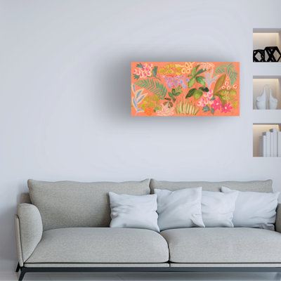 Art mural sur toile tendue - «Salmon Backgroud Floral» de Suzanne Allard pour décoration de salon, de chambre à coucher ou de bureau - 24 x 47
