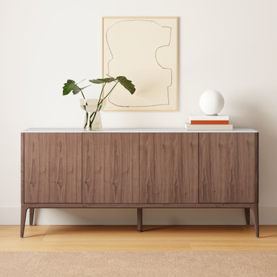 Buffet 71 po Kraig en verre céramique blanc et noyer