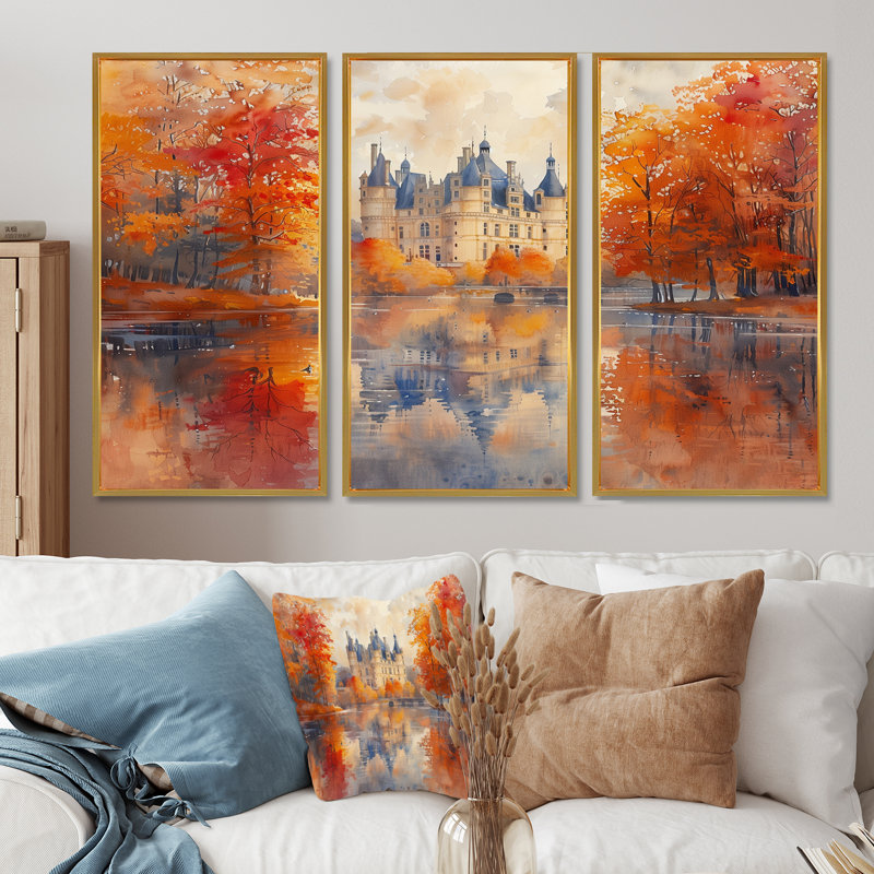 - Ensemble d'art mural Chateaus, H 40 po x l 60 po x P 1 po, Toile avec cadre flottant or