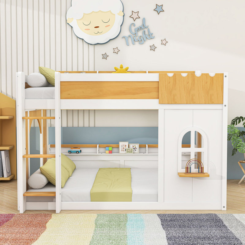 Multifunctional Wooden Bunk Bed with Shelves, Full Over Full