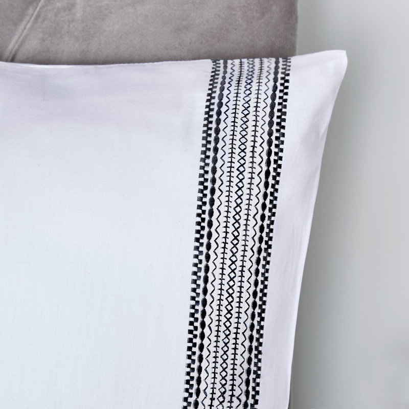 Embroidered Bands Cotton Striped Duvet Cover Set with Pillowcases Included, Super King Duvet Cover Set + 2 Pillowcases