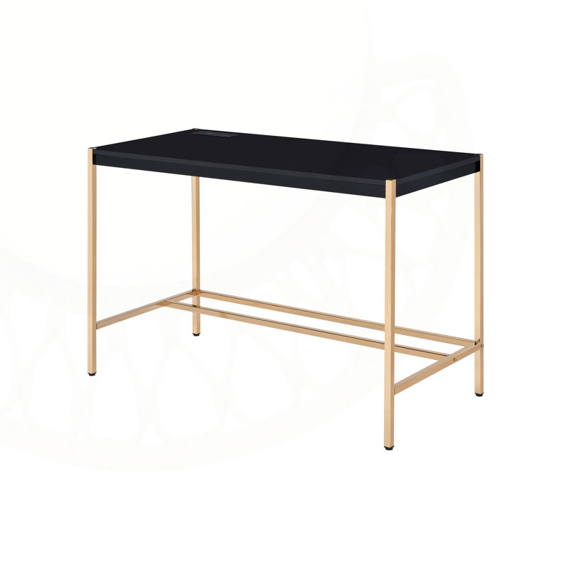 Black and Gold Writing Mata with USB Ports, Stylish and Functional for Modern Home Office Setup., Black