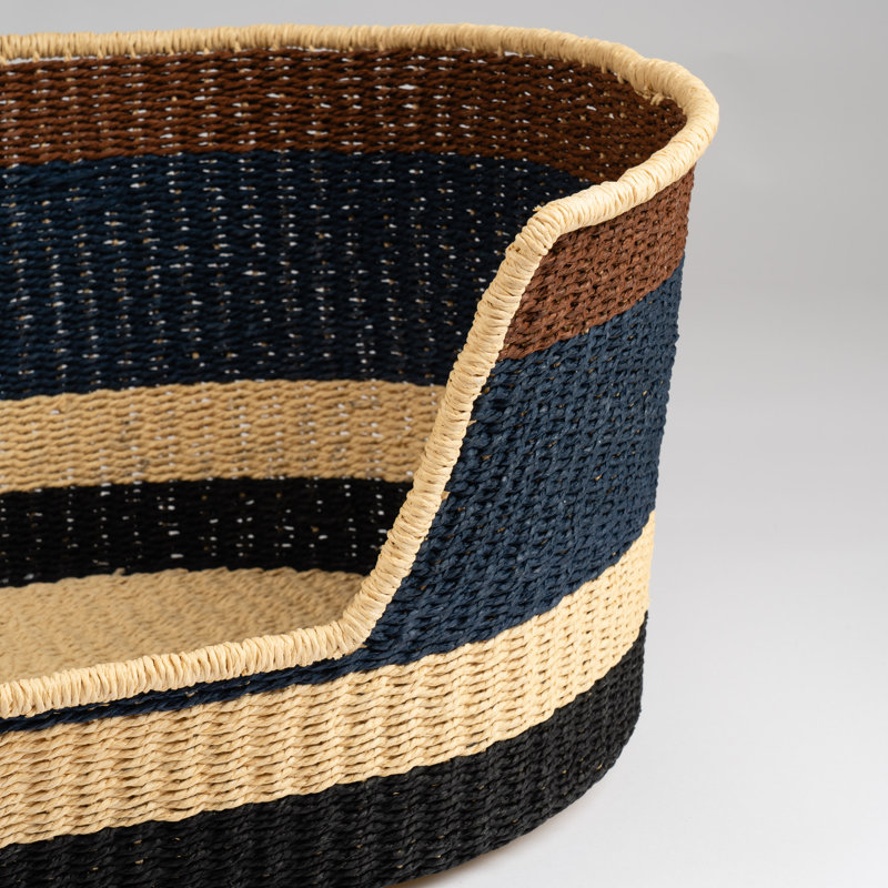 Navy & Brown Stripe Woven Pet Bed with Mat, Large (41 - 70 lbs), 29cm H x 78cm W x 48cm D