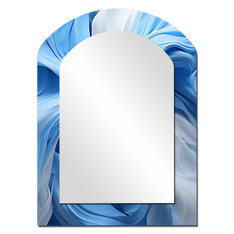 Bleu et blanc spirale abstraite cyclone Tranquility - miroir mural moderne, 34 po x 25 po