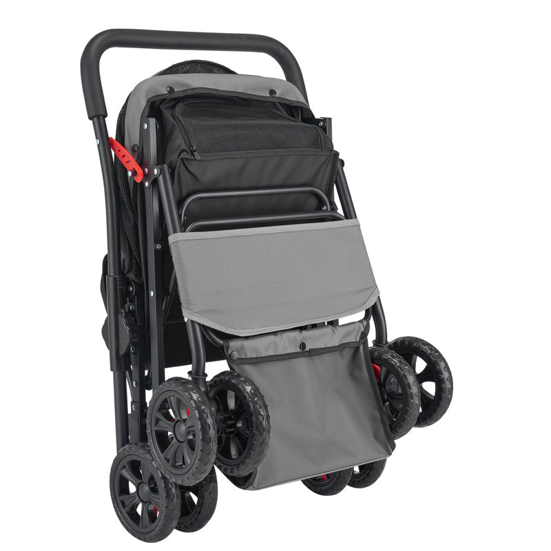 Pet Stroller Foldable 4 Wheels Travel Dog Stroller Reversible Handle up to 44lbs