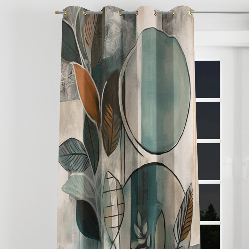 Orange And Green Abstract Bohemia I - Traditional Velvet Grommet Curtain - Room Darkening - 1 panel, 52" W x 63" L