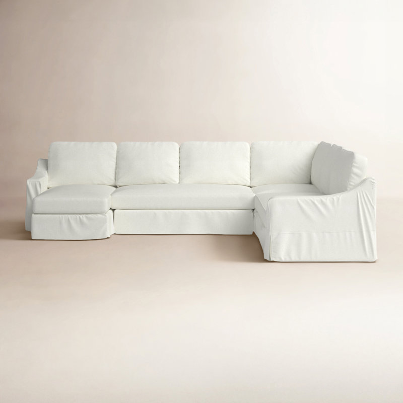 Cranbrook Slipcovered U-Sectional, Right Hand Facing, Lena Off White Performance Linen Blend