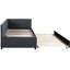 Lit de jour sans sommier avec couchette simple, tissu en lin (gris), tissu d'ameublement de taille compacte, propriété de lit solide, ressort, élément gris-601143411