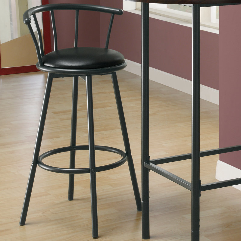 Gulustan Bar Stool, Swivel, Bar Height, Metal, Pu Leather Look, Black, Contemporary, Modern