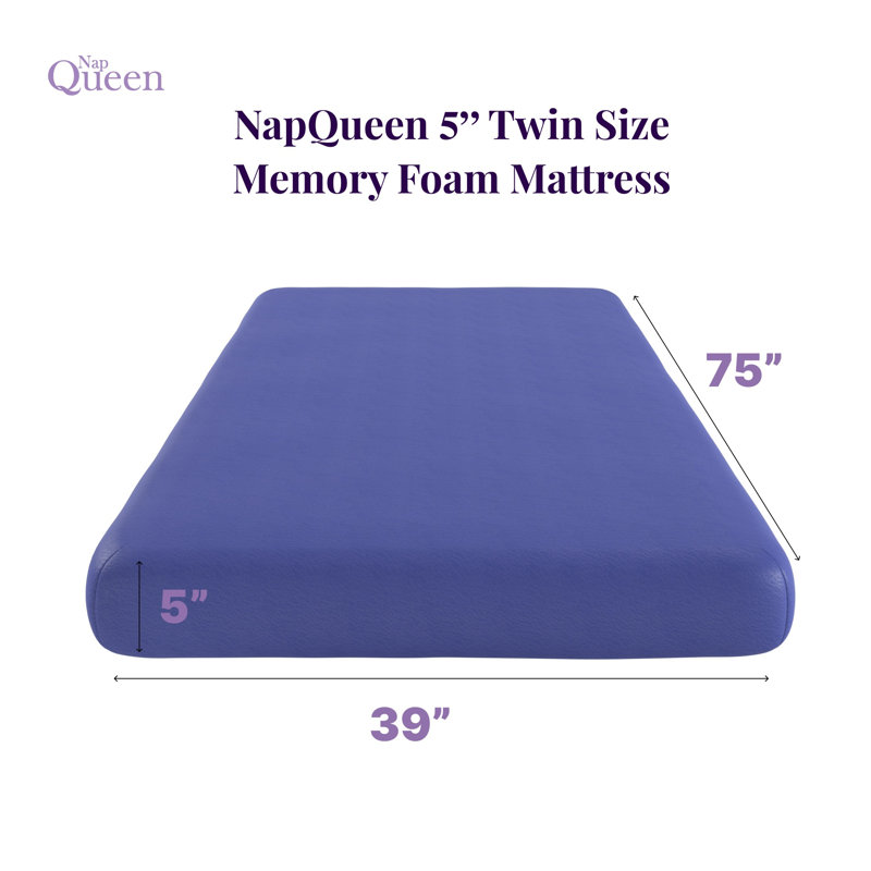 Matelas en mousse à mémoire de forme simple pour enfants de 5 pouces NapQueen - Bleu Surface de sommeil confortable avec support réactif