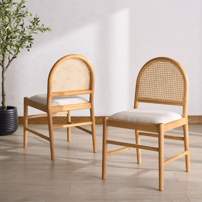 Laylie Leather Upholstered Dining Chair, Natural Boucle, Medium Oak
