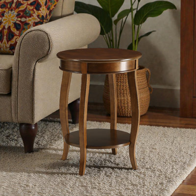Walnut Accent Table With Bottom Shelf, Classic Side Table With Open Storage