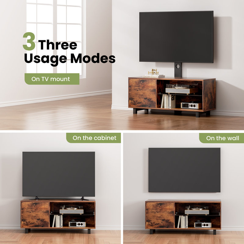Rustic Brown Particle Board TV Stand with Mount and Storage Cabinet