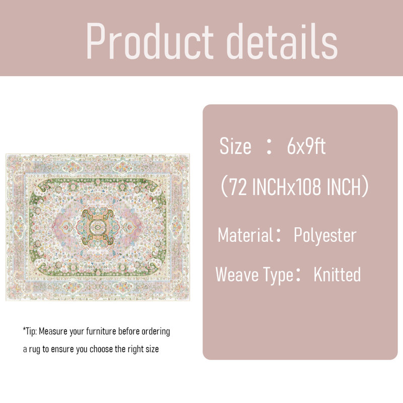 Tapis rétro, antidérapants, lavables, tapis Boho, Rectangle 6 pi x 9 pi